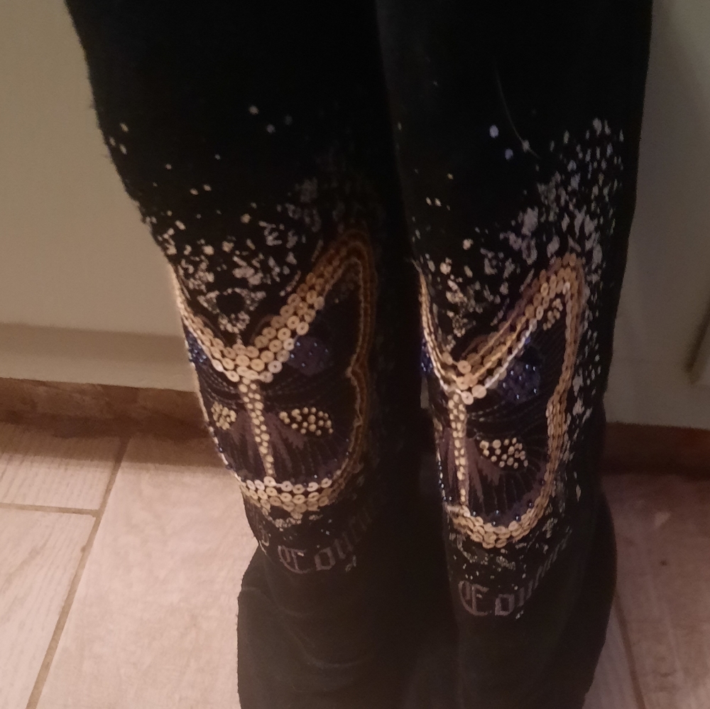 Juicy Couture Black Boots with Butterfly Design